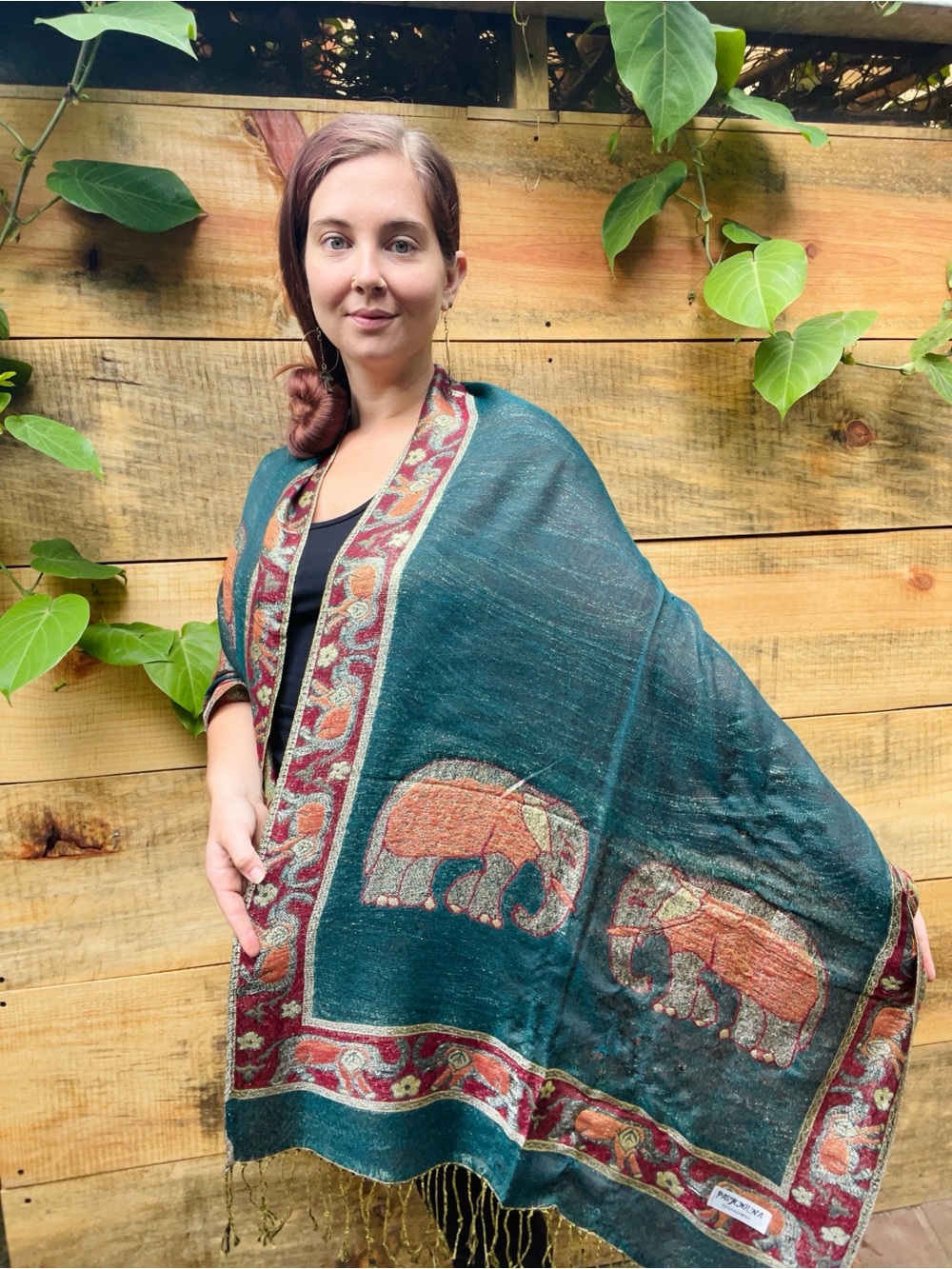 Guatemalan Handcrafted Teal Elephant Embroidered Shawl - Bohemian Wrap
